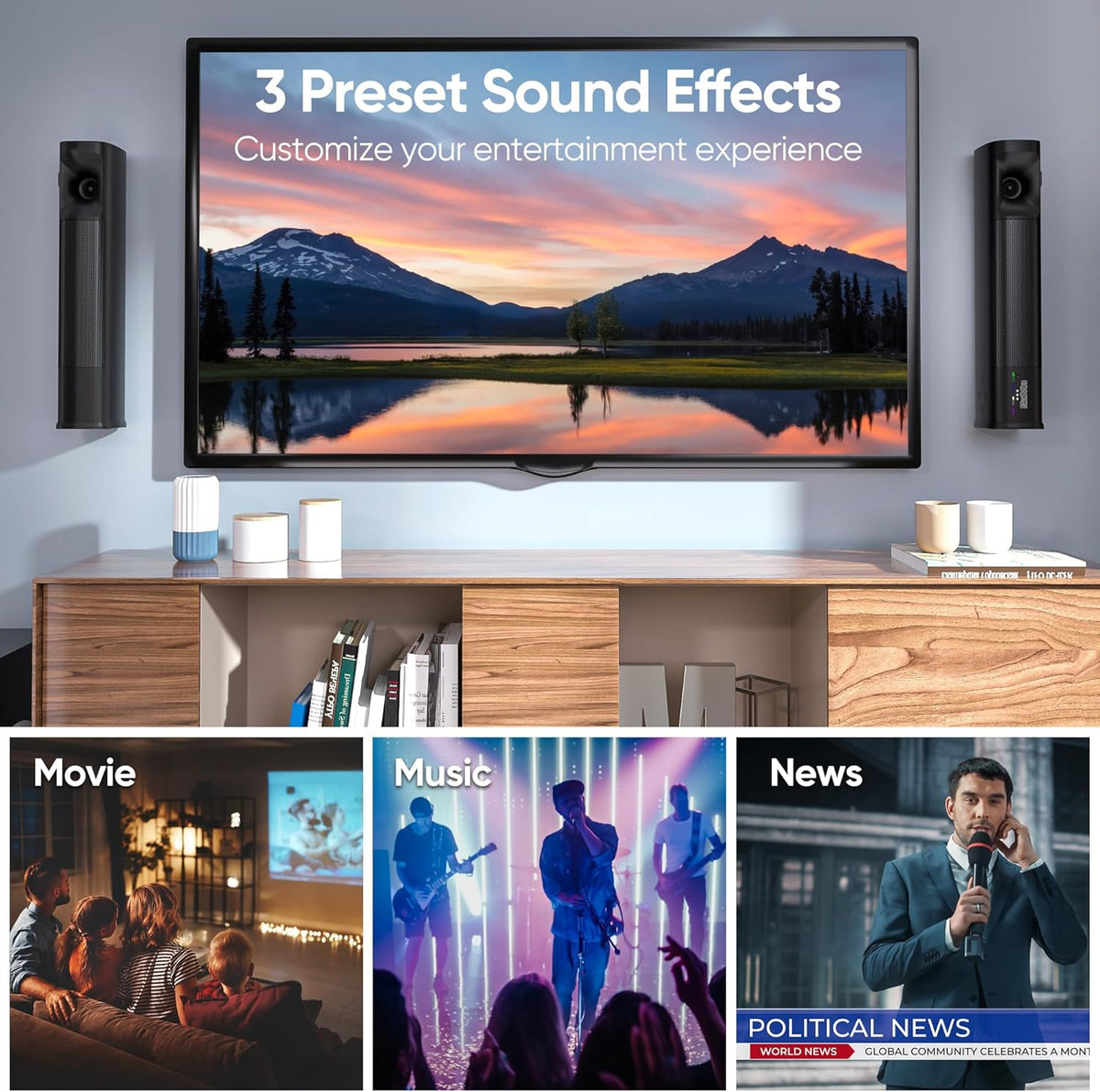 Sound Bar for Smart TV with Subwoofer, 100W Detachable Soundbar Home Theater Surround Sound System for TV with Horn