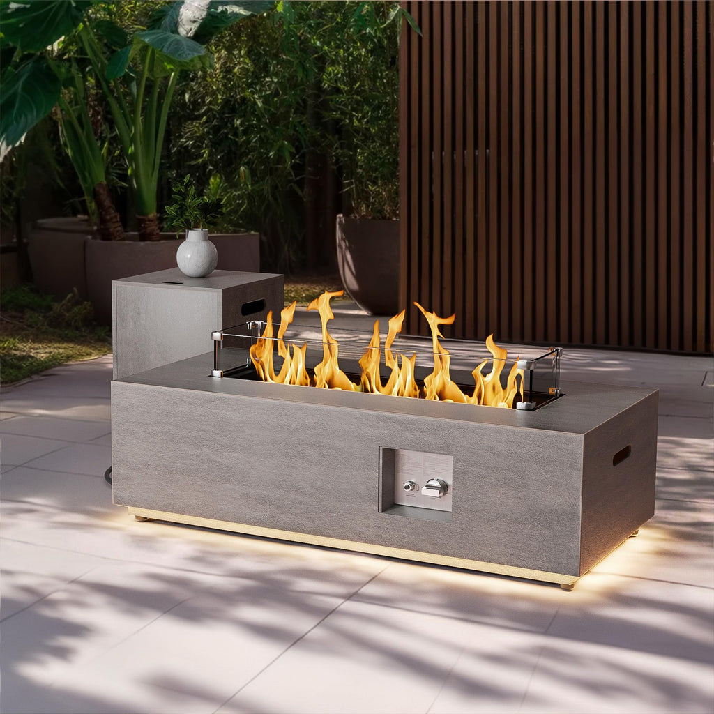 2-Piece 42" Rectangular Propane Fire Pit Table for Outside Patio 50,000 BTU