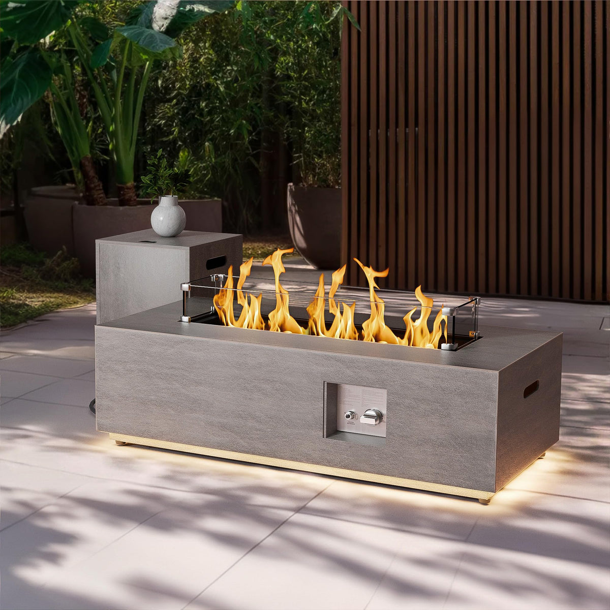 2-Piece 42" Rectangular Propane Fire Pit Table for Outside Patio 50,000 BTU