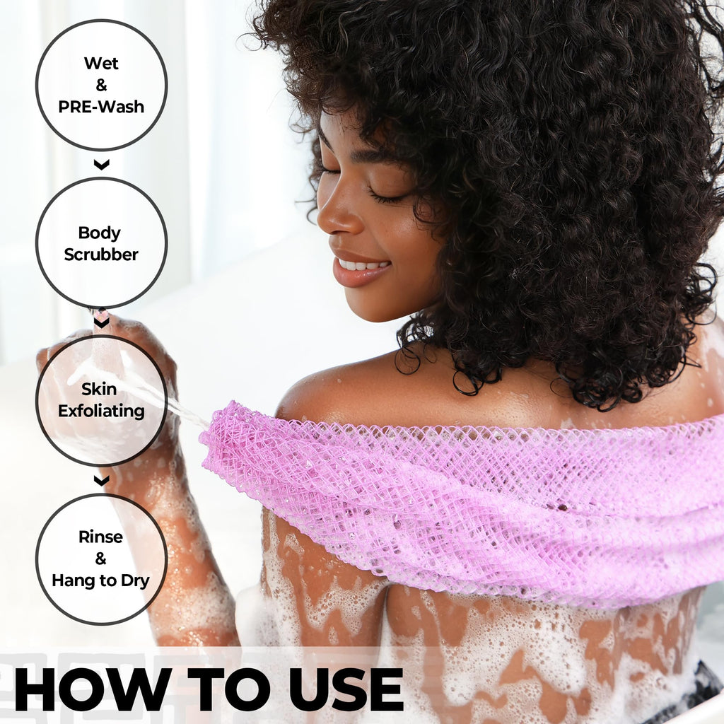 African Net Sponge Authentic - 4 Pack Exfoliating Body Scrubber Bath Sponge - Loofah Washcloth Back Scrub for Shower