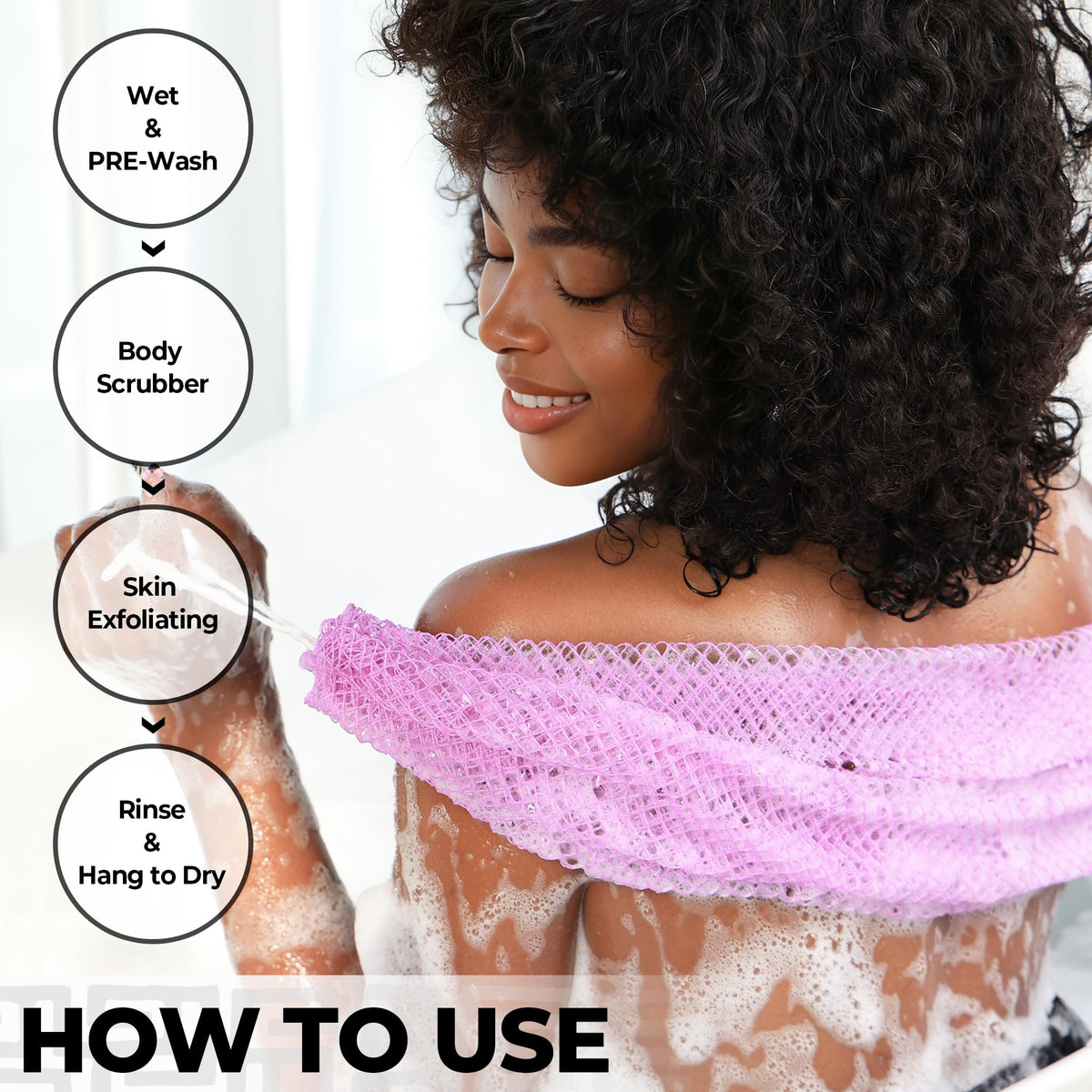 African Net Sponge Authentic - 4 Pack Exfoliating Body Scrubber Bath Sponge - Loofah Washcloth Back Scrub for Shower