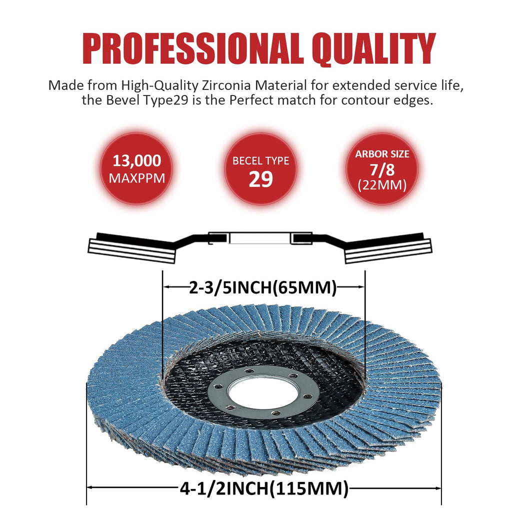 GritElite 60 Pack Flap Discs 120 Grit, 4 1/2" x 7/8" for Angle Grinder,Type 29 Zirconia Grinding Wheel for Metal,Wood,Stainless Steel, Sheet Metal