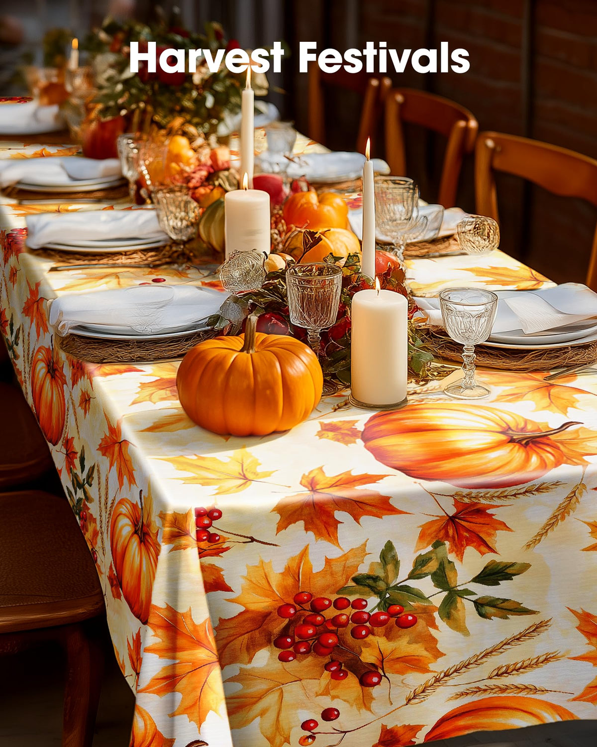 Plastic Table Cloth Disposable 54x108 Inch 10 Pack, Pumpkin Harvest