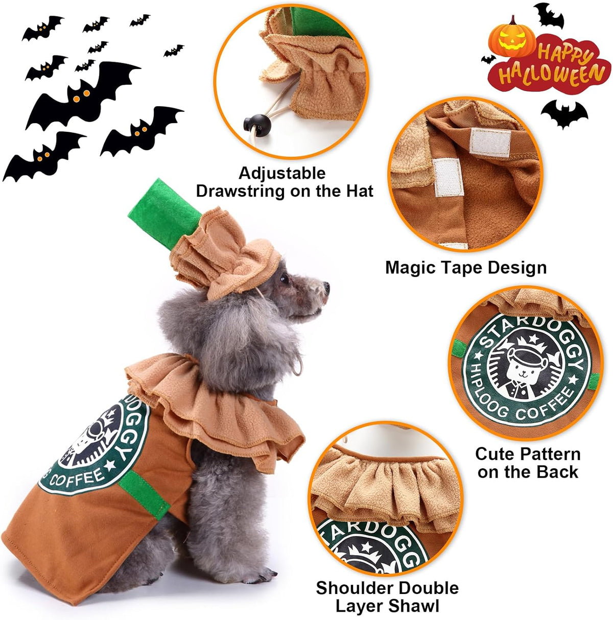Latte Dog Costumes - Coffee Shop Dog Cosplay Halloween Costumes, Puppy Christmas Party Attire for Medium Small Dogs