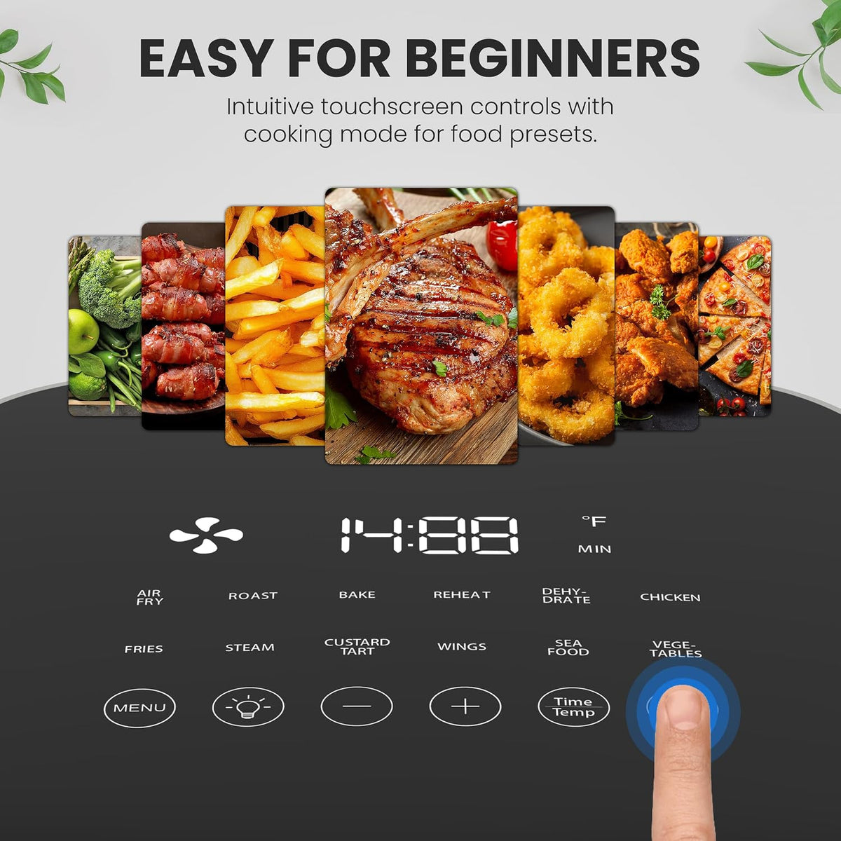 6QT Air Fryer with Window, Square Airfryer Oven 12-in-1 for Family, 400°F Rapid Air Crispy Technology, Roast Bake