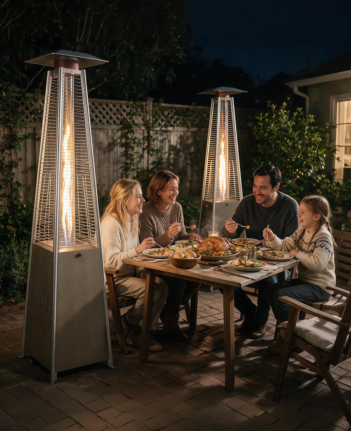 89-Inch 48,000 BTU Outdoor Pyramid Patio Heater with Wood-Grain Finish