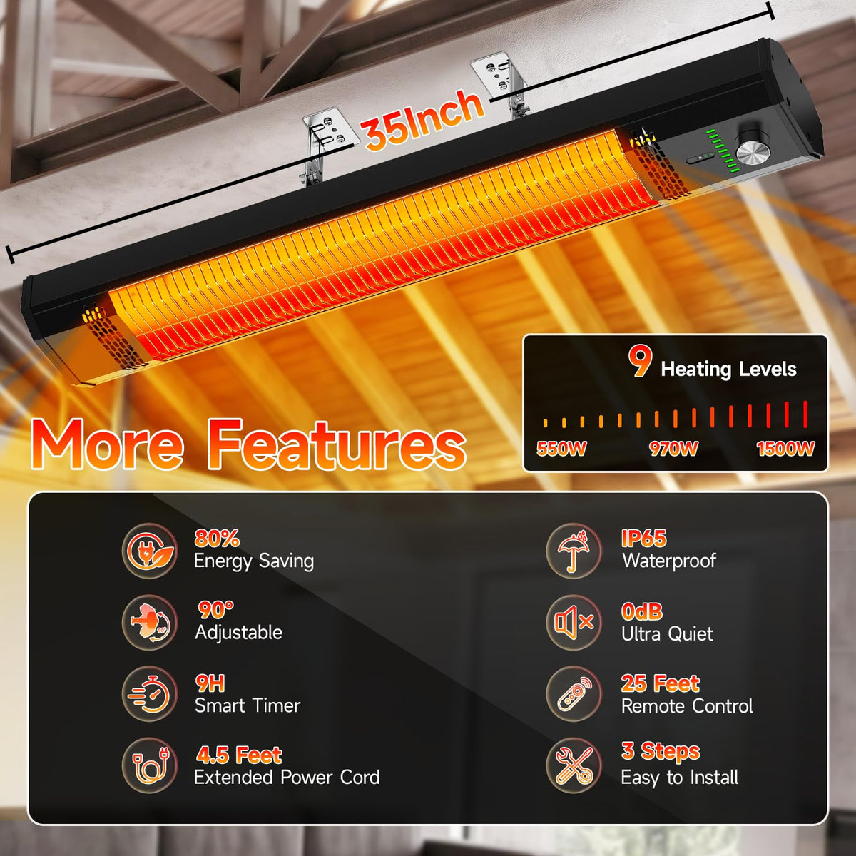 Infrared Outdoor Heaters for Patio, 1500W Electric Patio Heater