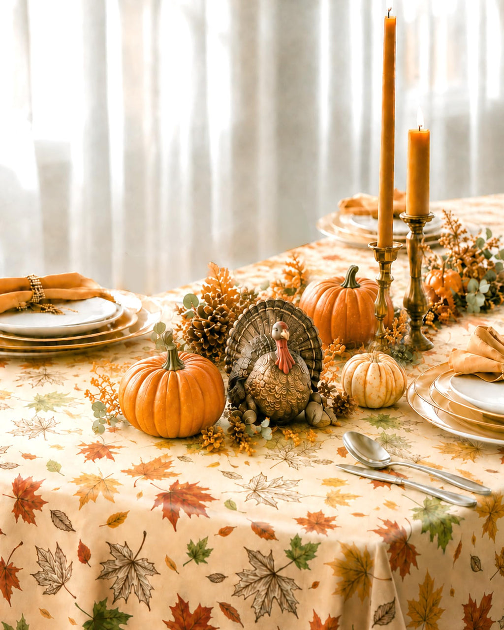 Polyester Fall Tablecloth 60" x 84" 1 Pack Autumn Leaves