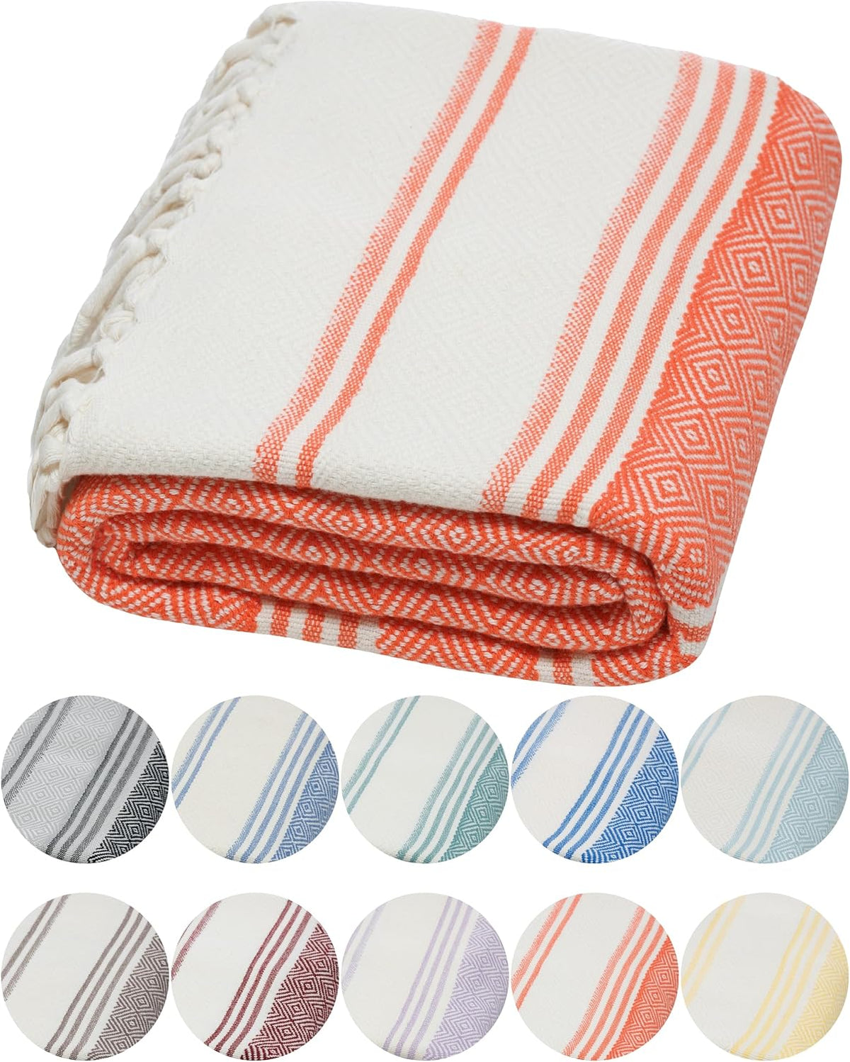 Oeko-TEX Certified Ultra Soft Turkish Cotton Beach Towel - Extra Large, Thin, Lightweight, Sand-Free, Quick-Dry