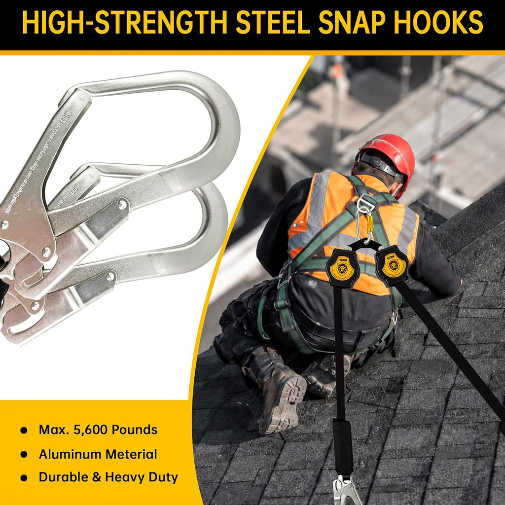 Fall Protection Safety Lanyard - 6FT Double Leg SRL Self Retracting Lifeline Yoyo Roofing Construction Gear OSHA/ANSI