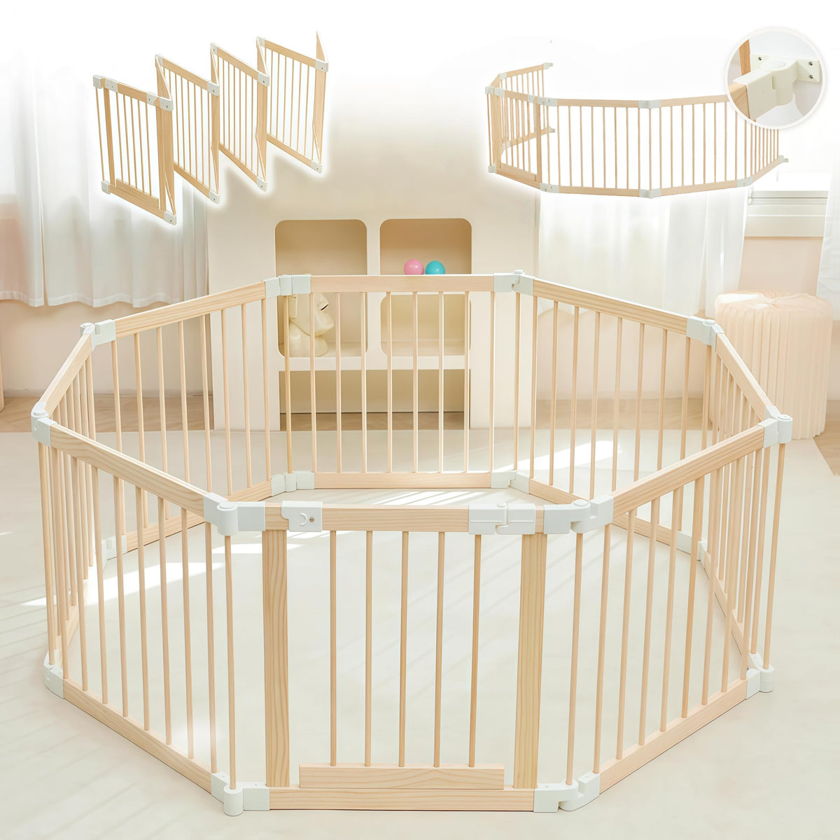 Modular Foldable Baby Playpen & Safety Activity Yard with Locking Walk-Through Gate for Infants & Toddlers