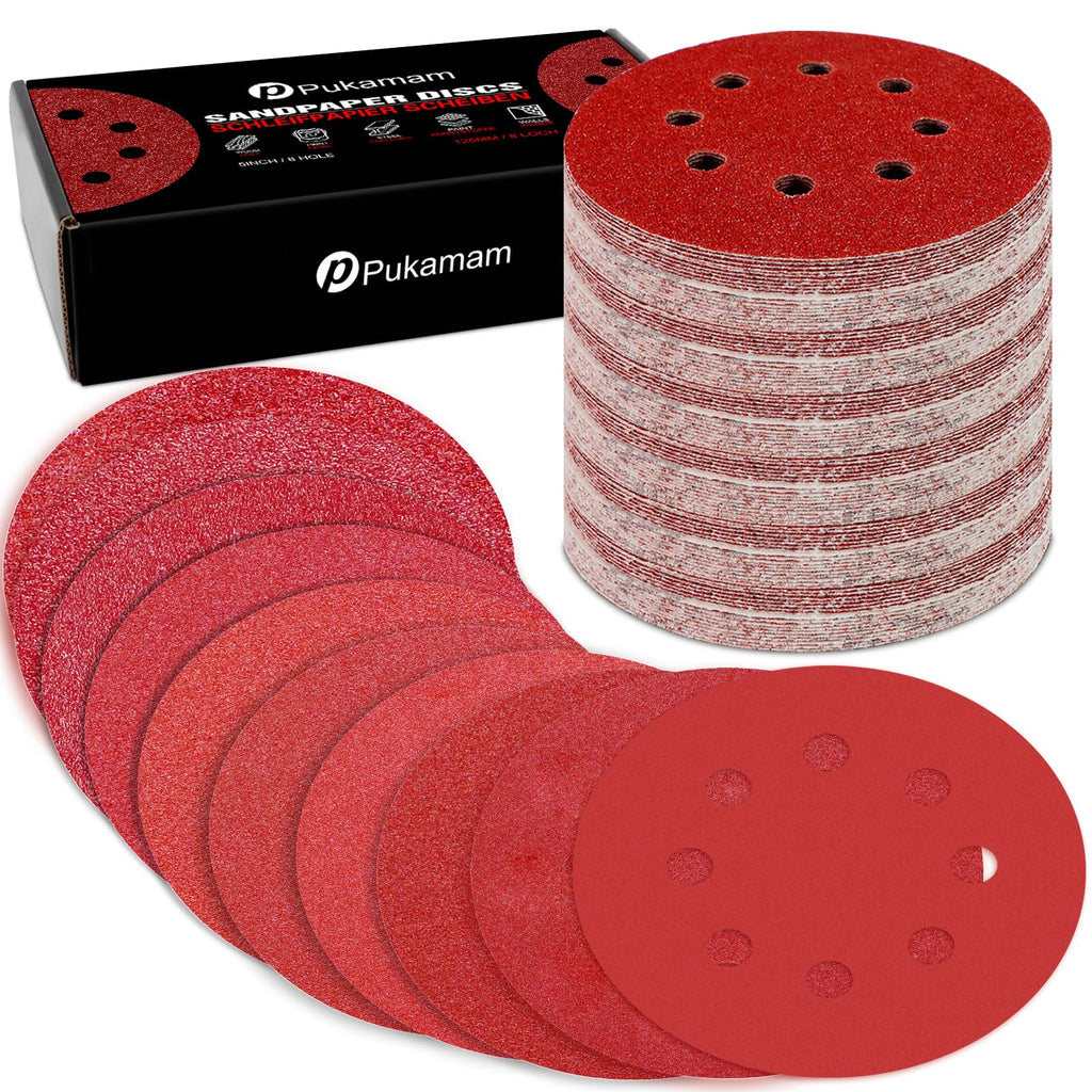 Pukamam 100 Pcs 5 inch Sanding Discs 60-2000 Grit Assorted