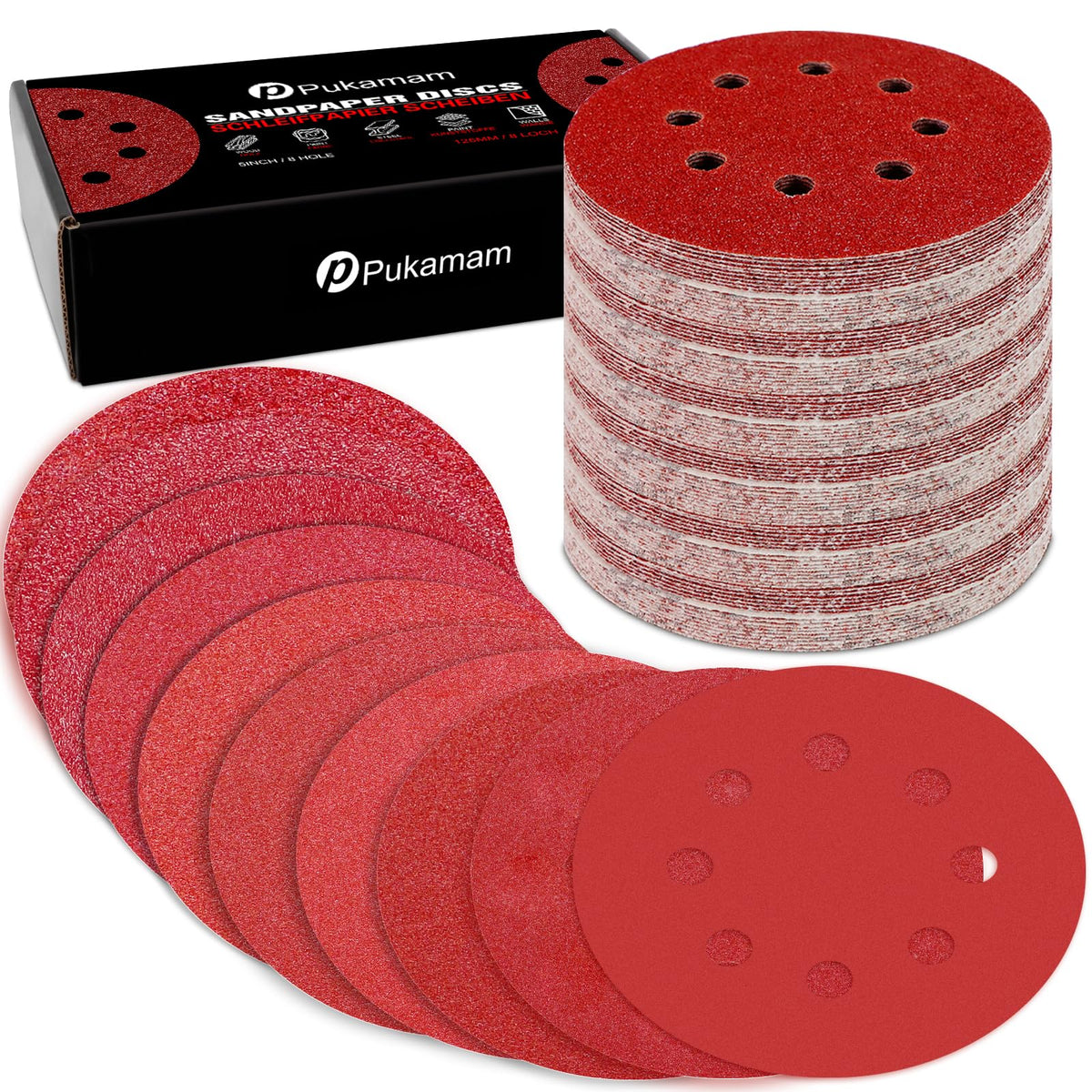 Pukamam 100 Pcs 5 inch Sanding Discs 60-2000 Grit Assorted