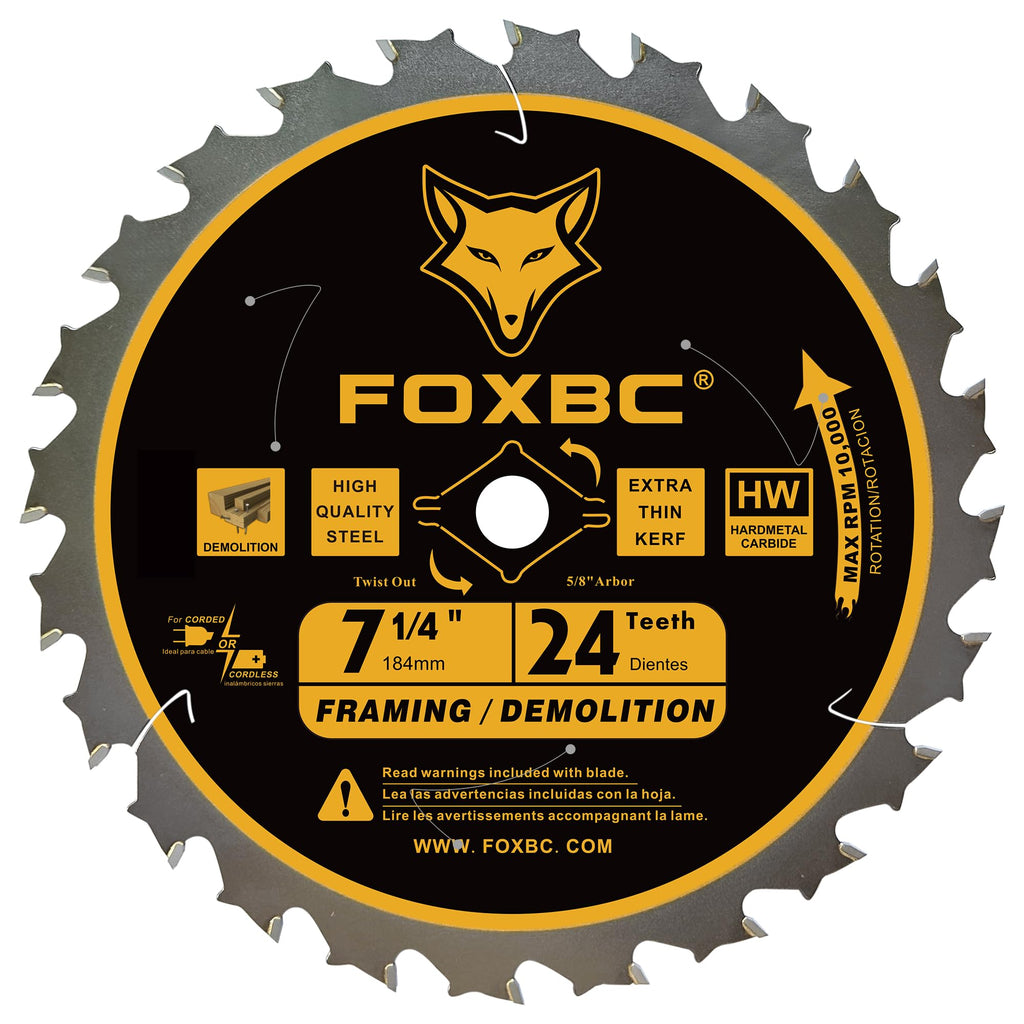 FOXBC 7-1/4 inch Circular Saw Blade 24T 40T 60 Tooth Combo Pack, Finish Wood Cutting with 5/8" Arbor, Diamond Knockout