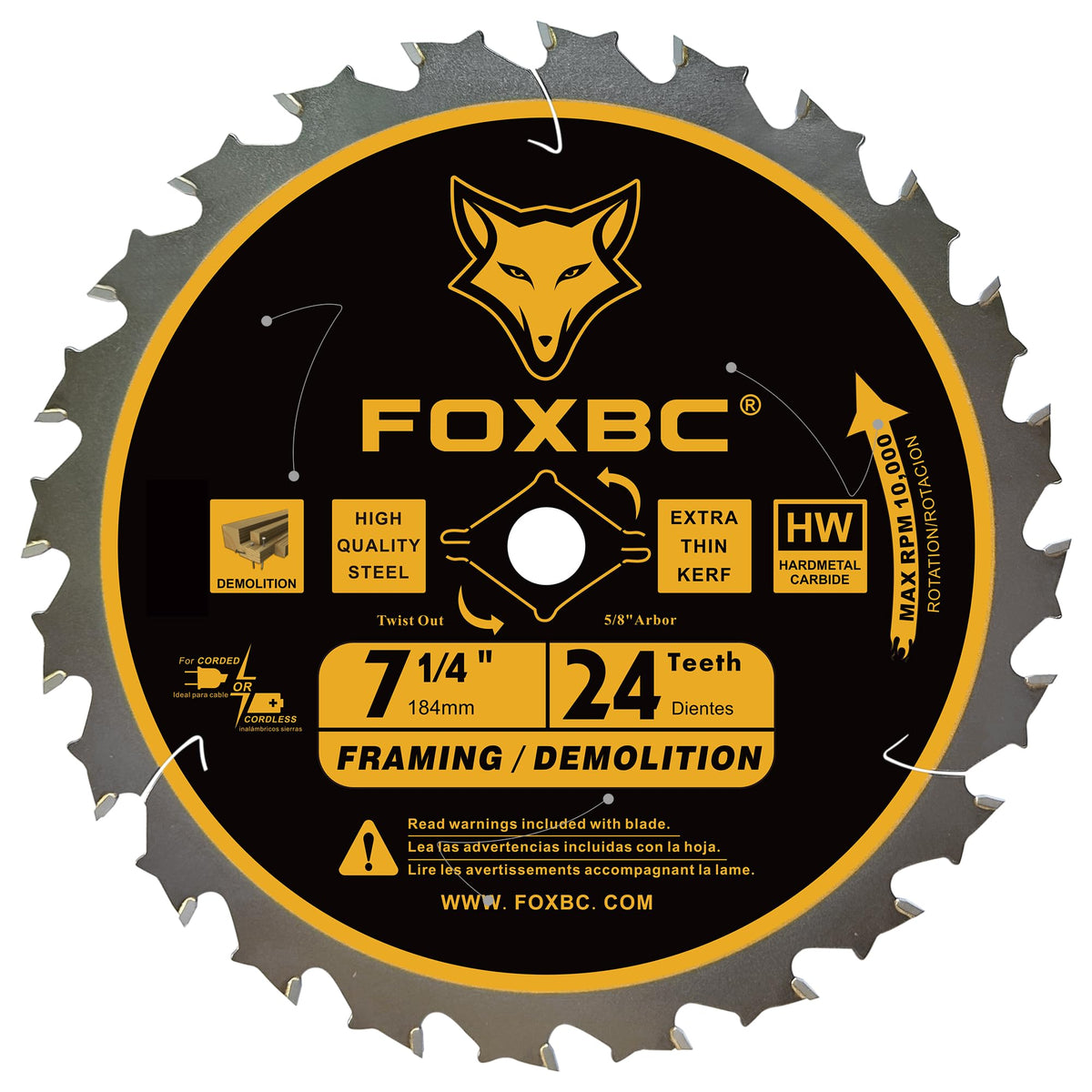 FOXBC 7-1/4 inch Circular Saw Blade 24T 40T 60 Tooth Combo Pack, Finish Wood Cutting with 5/8" Arbor, Diamond Knockout