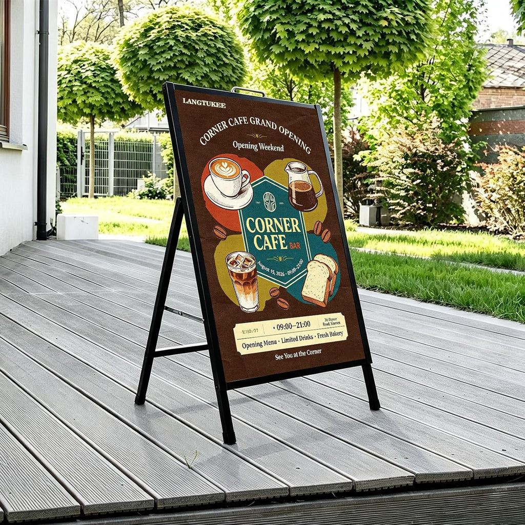 24x36 Sidewalk Sign Single Sided - Heavy Duty L-Frame Metal Poster Stand with Slide-in Design, Angled Outdoor Floor