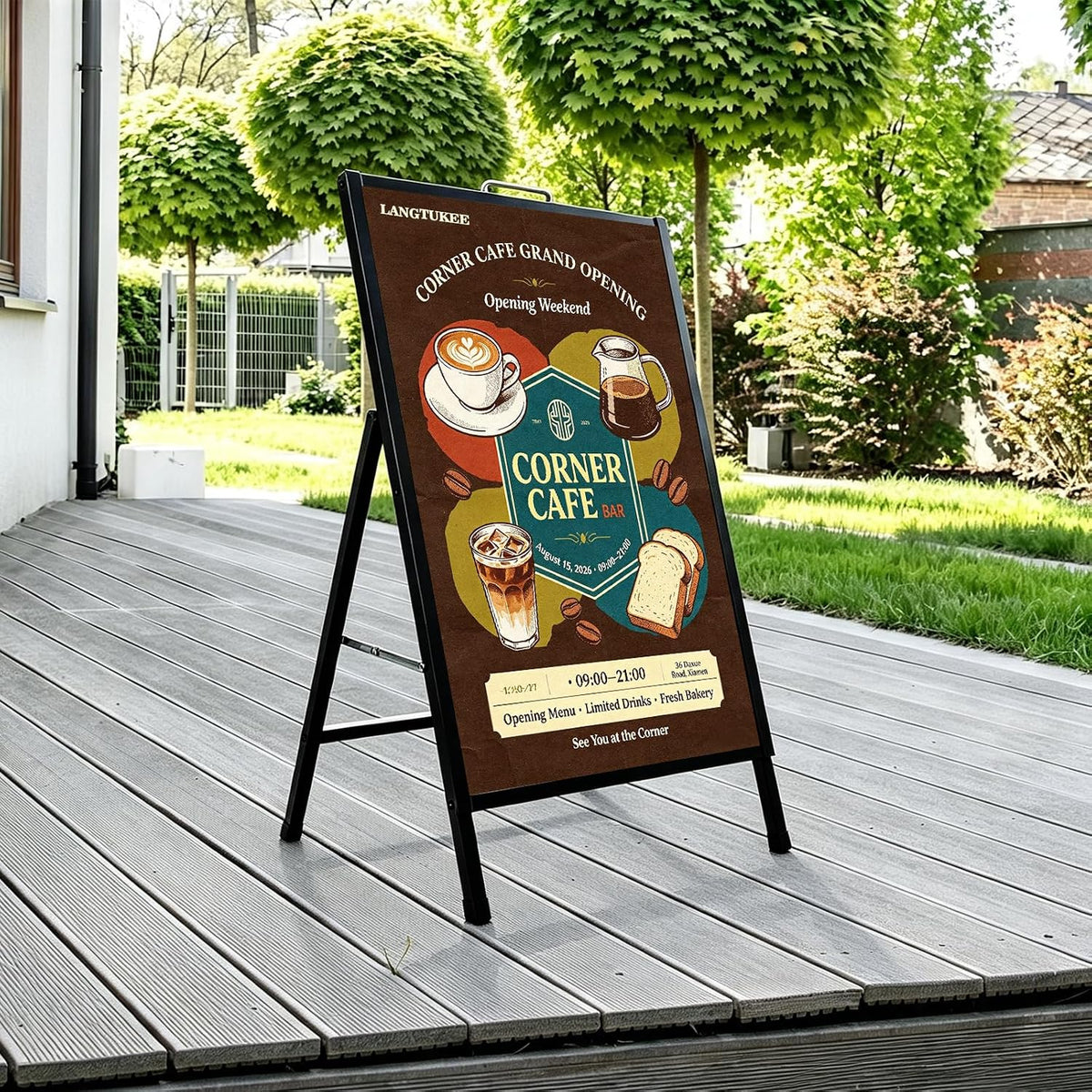 24x36 Sidewalk Sign Single Sided - Heavy Duty L-Frame Metal Poster Stand with Slide-in Design, Angled Outdoor Floor