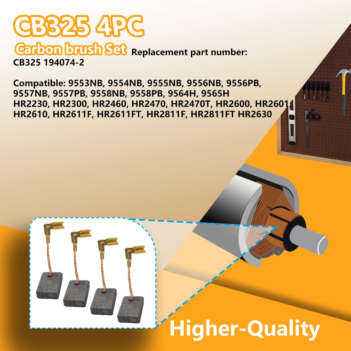 194074-2 CB-325 Carbon brush Replacement for Makita Angle Grinder Replaces CB325 GA4540 GA5040 9557NB 9557PB 9558NB 9558PB 9564H 9565H Electric Motor Power Tool Part (4 pack)