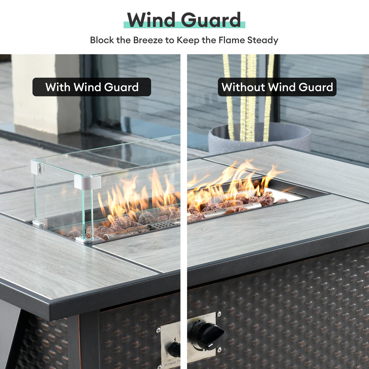 23.1"x 7.3"x 5.5" Rectangular Fire Pit Wind Guard,Transparent Tempered Glass,Polished Aluminum Brackets,3M Anti-Slip