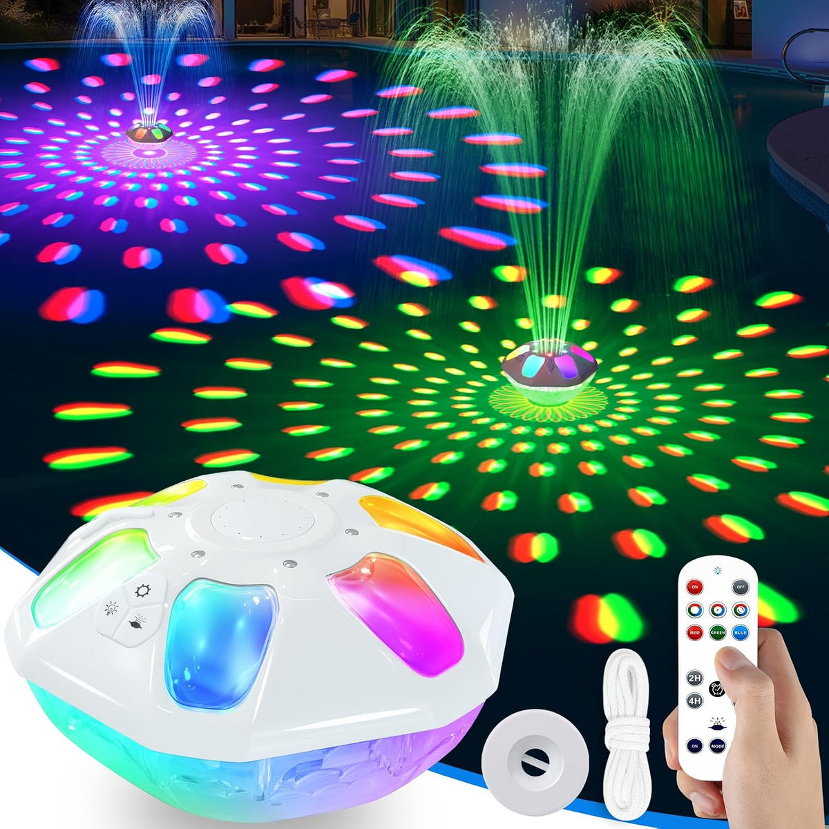 Pool Fountain with Remote,9000mAh Large Floating Pool Fountains with Lights | Above Ground Pool Water Fountain with