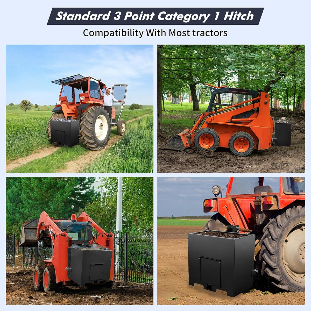 3 Point Ballast Box, 800lbs Capacity, Standard 2 inch Hitch Receiver,with 5cu.ft Volume, Heavy Duty Steel, Fits