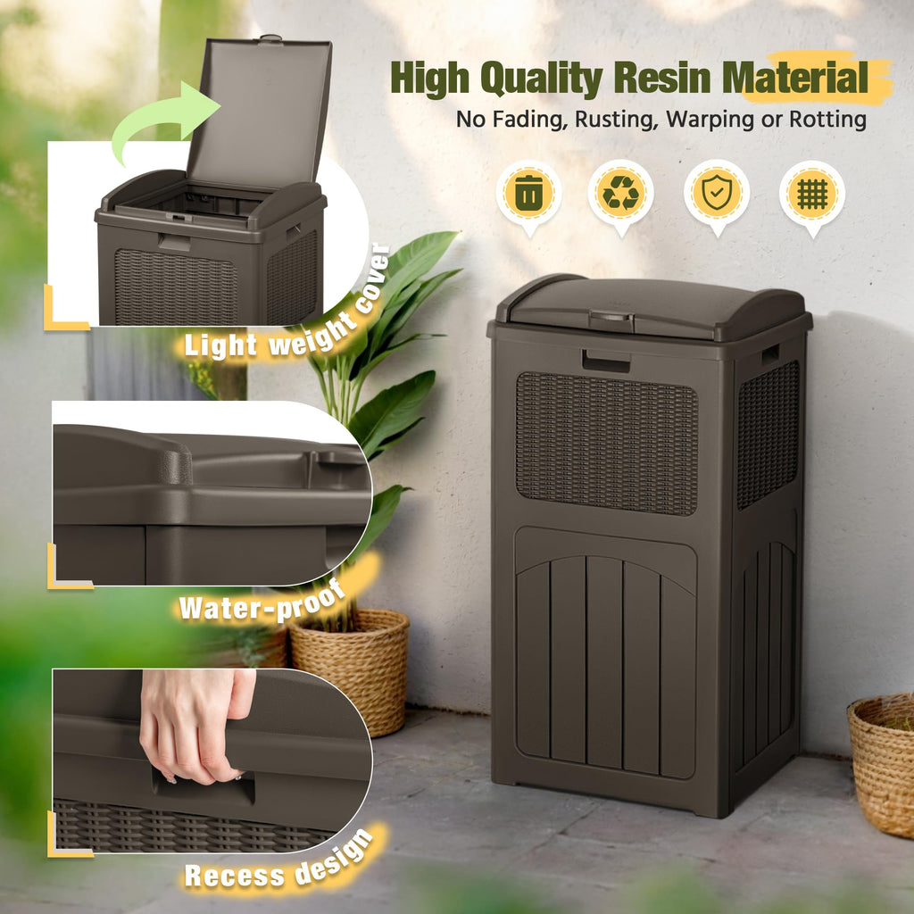 33 Gallon Outdoor Trash Can with Dual Lid, Hideaway Garbage Bins,2Pc