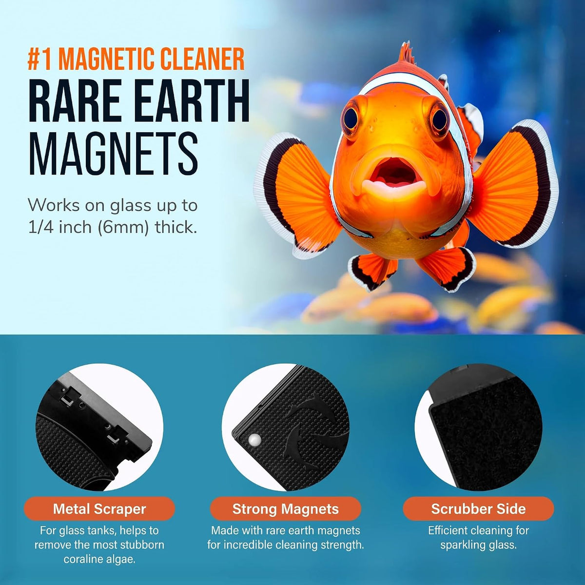 FLIPPER Float Standard Magnetic Aquarium Cleaner – 2-in-1 Flip Scrubber and Scraper, Floating Design with Strong