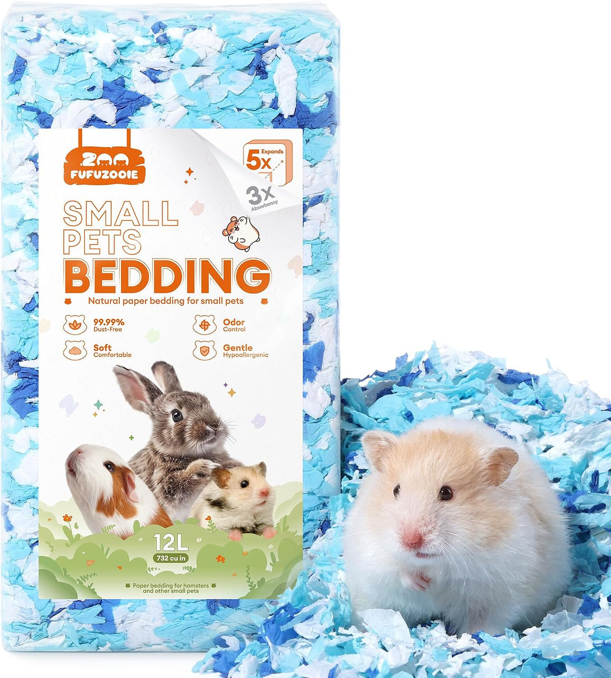 Hamster Paper Bedding 12L Odor Control 99% Dust-Free(Blue)