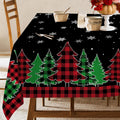 Christmas Tablecloth 60 x 84 Inch, Christmas Trees Table Cloth Rectangular, Black Buffalo Plaid Oblong Winter Xmas