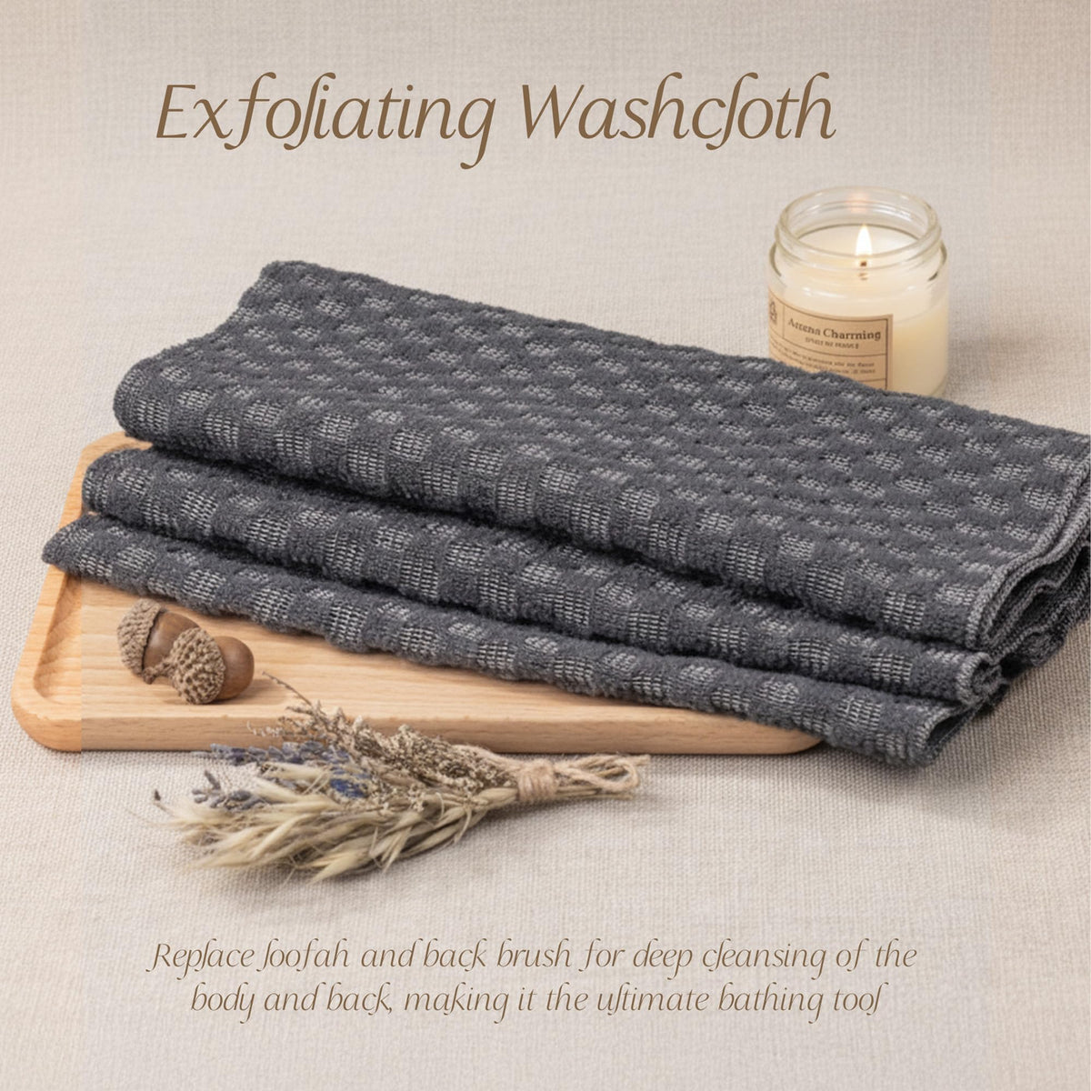 Exfoliating Washcloth, Back Scrubber for Shower, Loofah Body Scrubber Towel