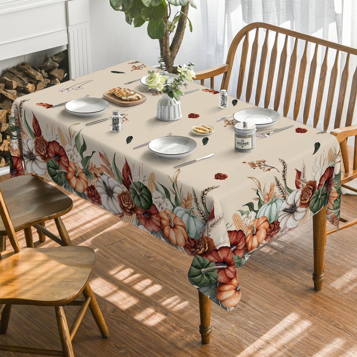 Fall Tablecloth 60 x 84 Inch Rectangular Flower Autumn Harvest