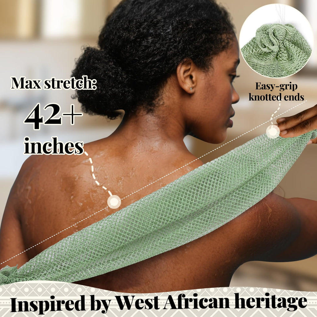 African Net Sponge Authentic-4 Packs African Exfoliating Net Sponge,Bath Sponges for Shower,42 inch Long for Normal