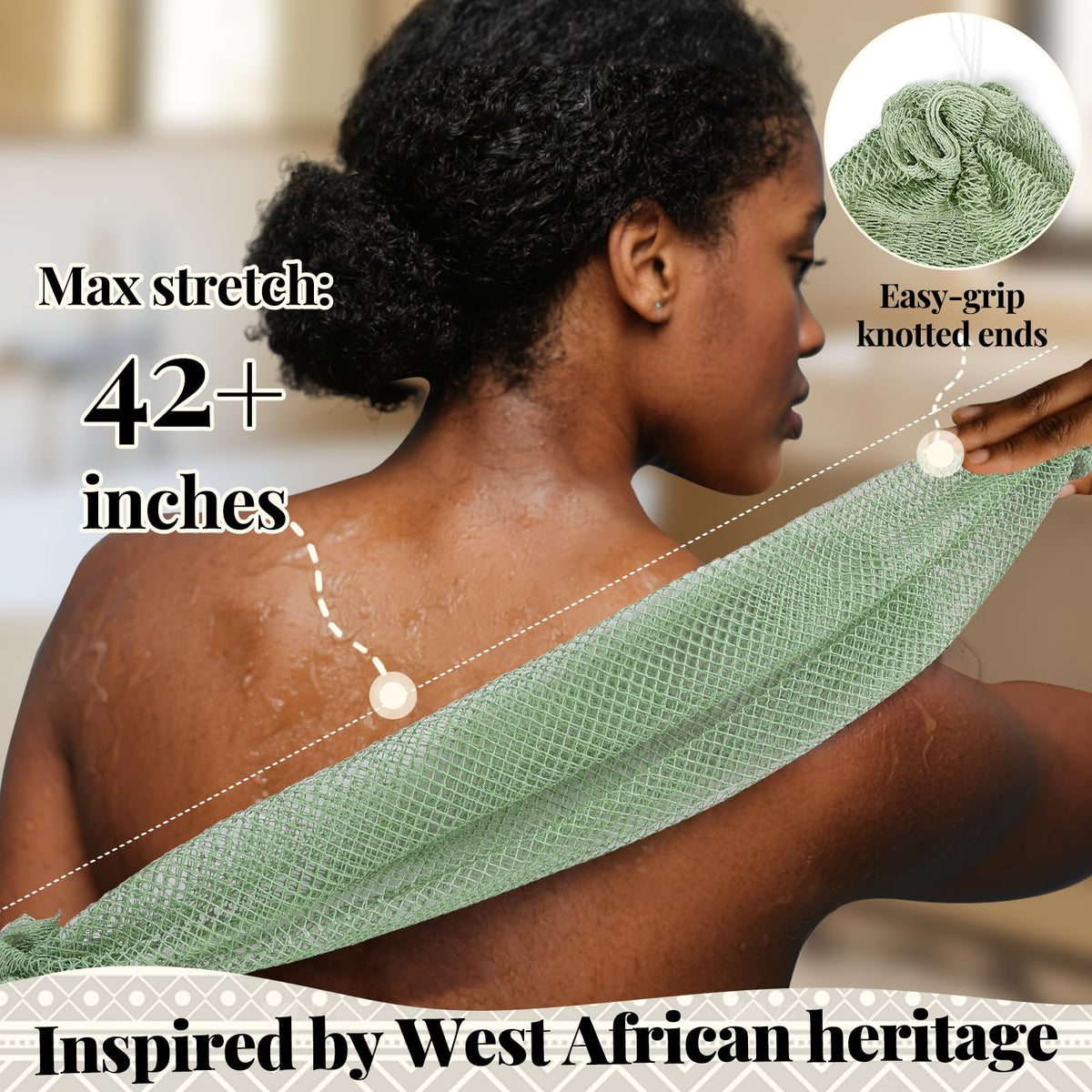 African Net Sponge Authentic-4 Packs African Exfoliating Net Sponge,Bath Sponges for Shower,42 inch Long for Normal