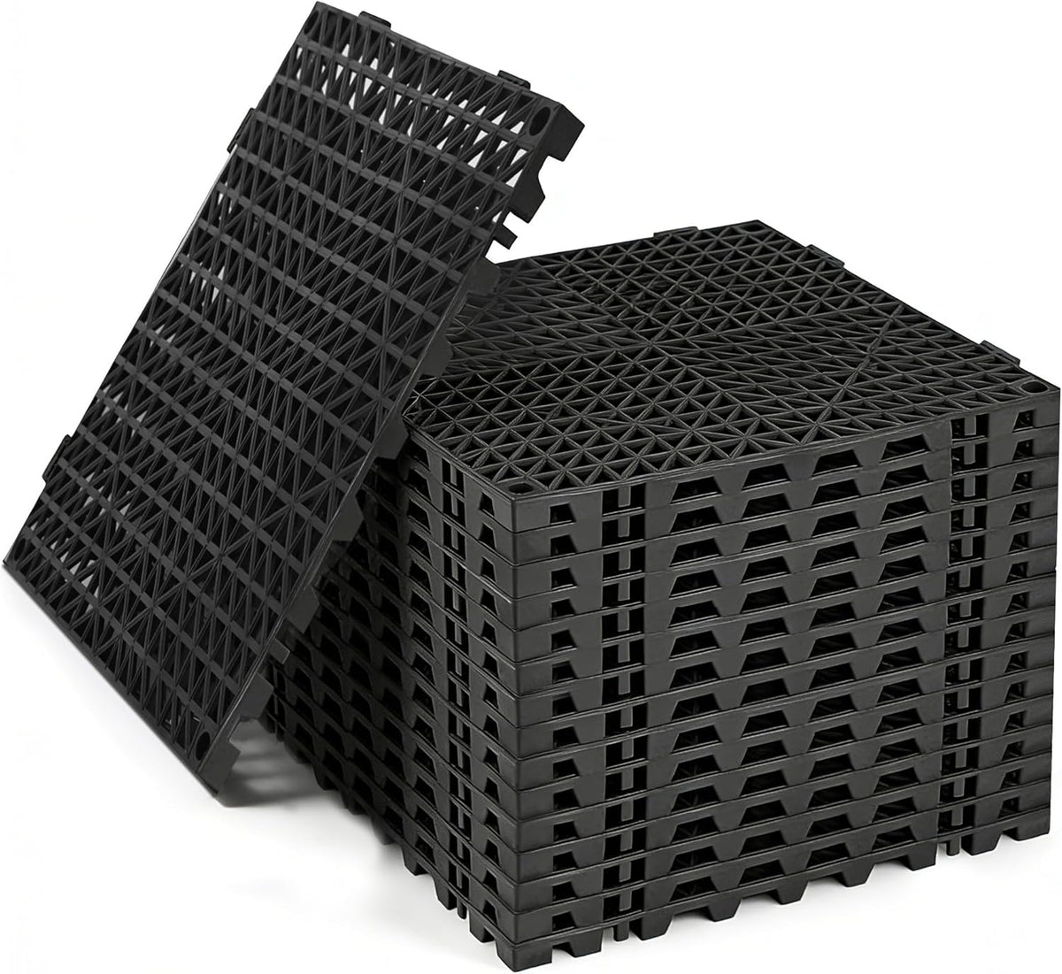 Modular Interlocking Cushion Drainage Floor Tiles, 16-Pack 11.8"x11.8" PVC Raised Non-Slip Interlocking Mats with