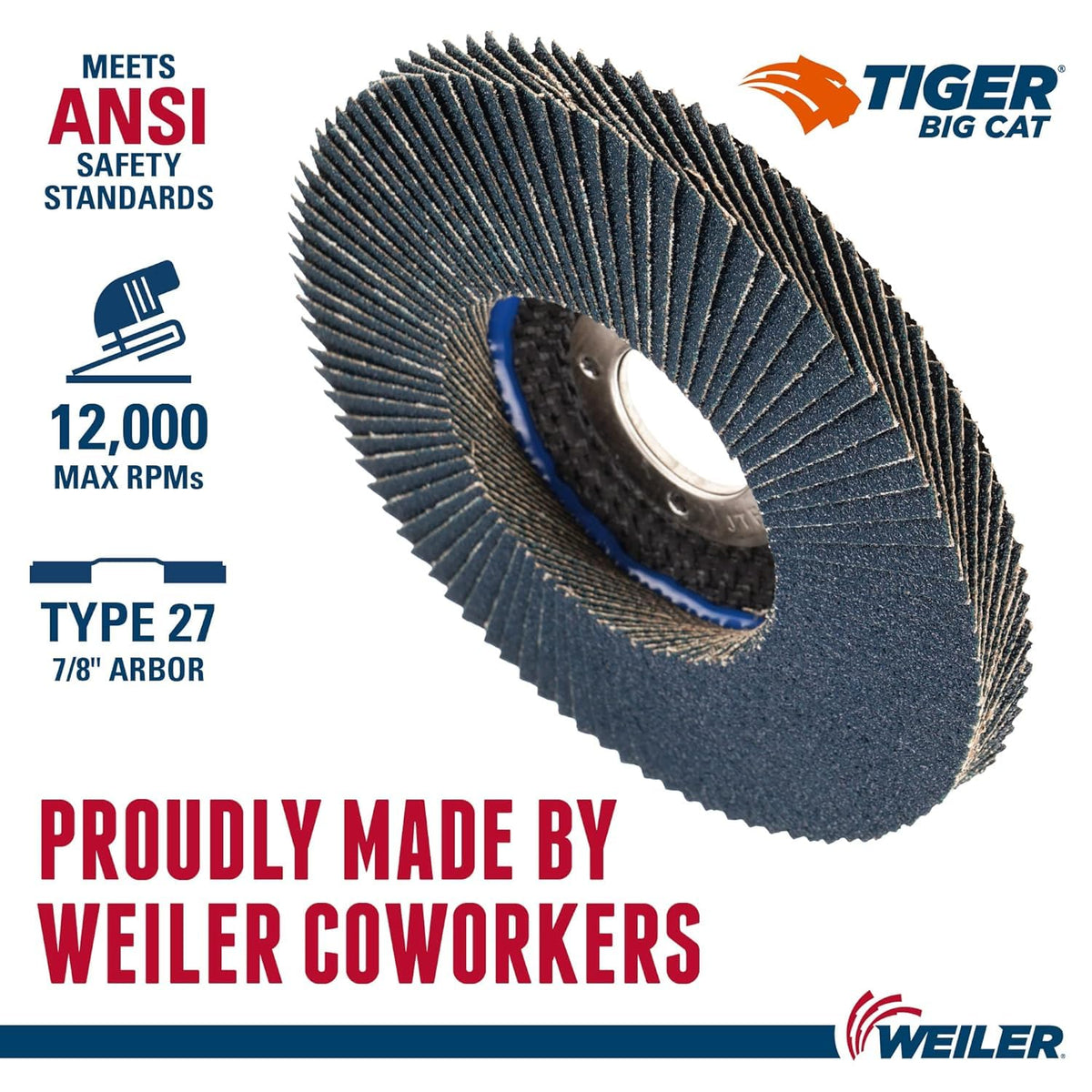 Weiler 50803 Big Cat High Density Abrasive Flap Disc, Type 27, Round Hole, Phenolic Backing, Zirconia Alumina, 4-1/2" Dia., 40 Grit (Pack of 10)