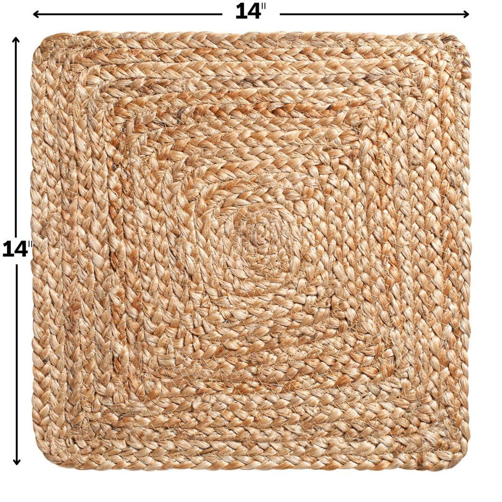 Jute Braided Placemats Set of 4 Reversible, 100% Jute, Nonslip 14x14 inch Square Farmhouse Vintage Jute Placemats for
