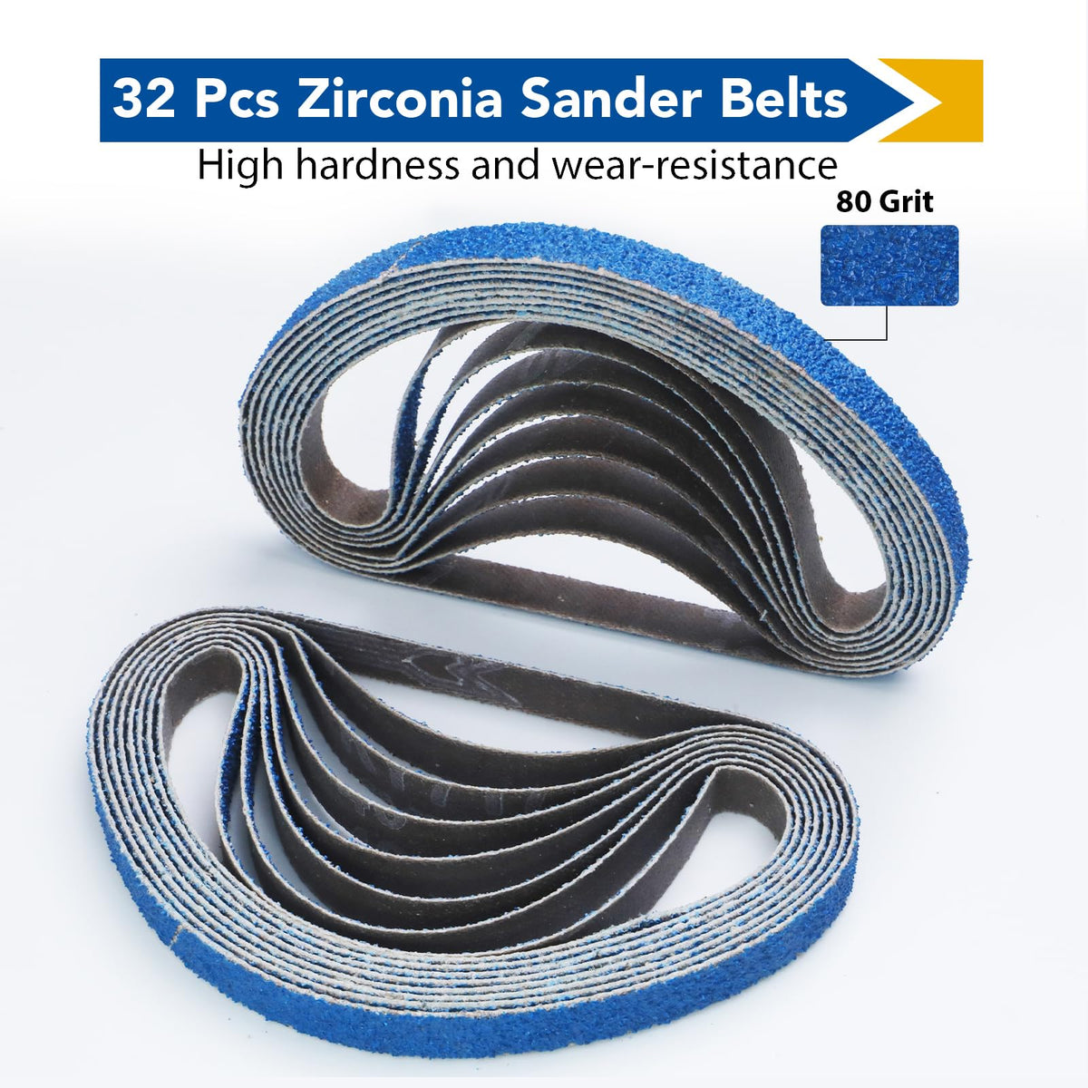 32 Pack 3/8 X 13 Inch Zirconia Sanding Belts 80 Grit for Air Belt Sander