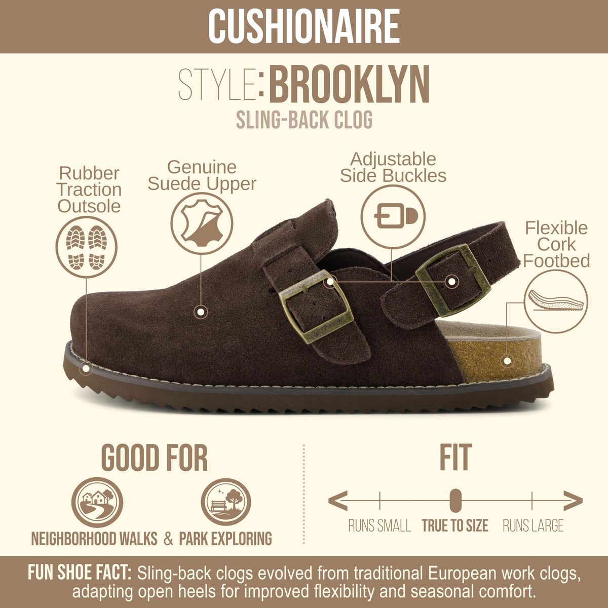 Brooklyn Genuine Suede Slingback Clogs for Women with Buckle,Chocolate 8W
