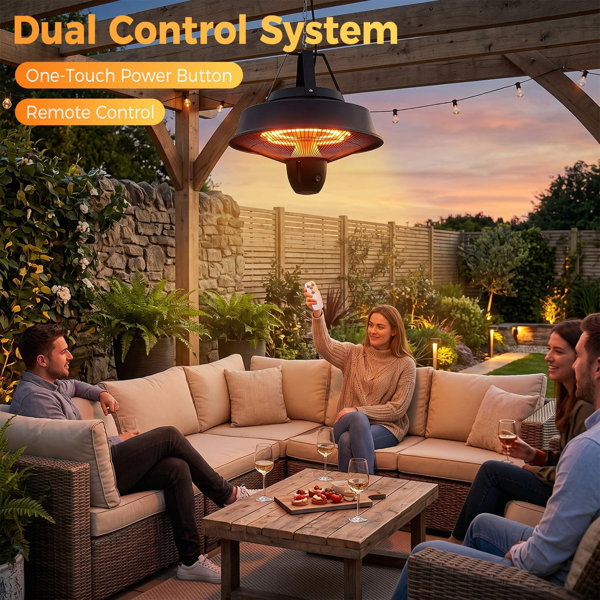1800W Infrared Hanging Patio Heater,Touch & Remote Control