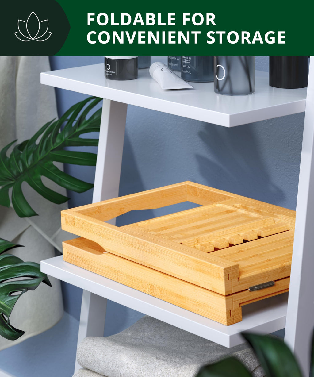 Premium Foldable Bathtub Tray Caddy - Wood Bath Tray for Tub, Bamboo Shelf, Expandable Bath Table Trays, Bathtub &