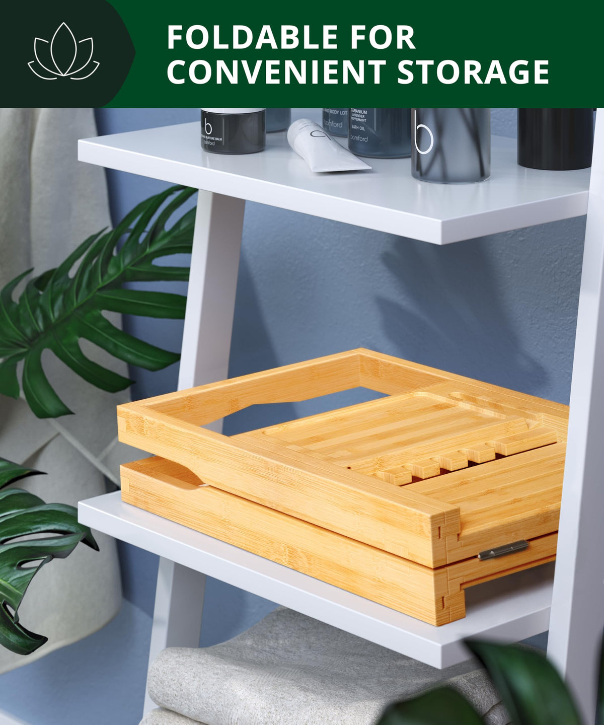 Premium Foldable Bathtub Tray Caddy - Wood Bath Tray for Tub, Bamboo Shelf, Expandable Bath Table Trays, Bathtub &