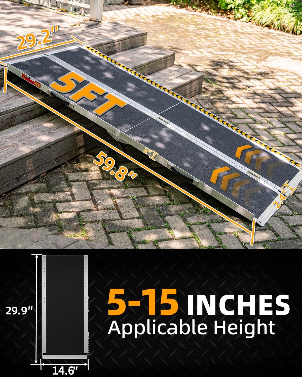 Portable Wheelchair Ramp 5FT, Non-Slip Ramps for Wheelchairs for Home
