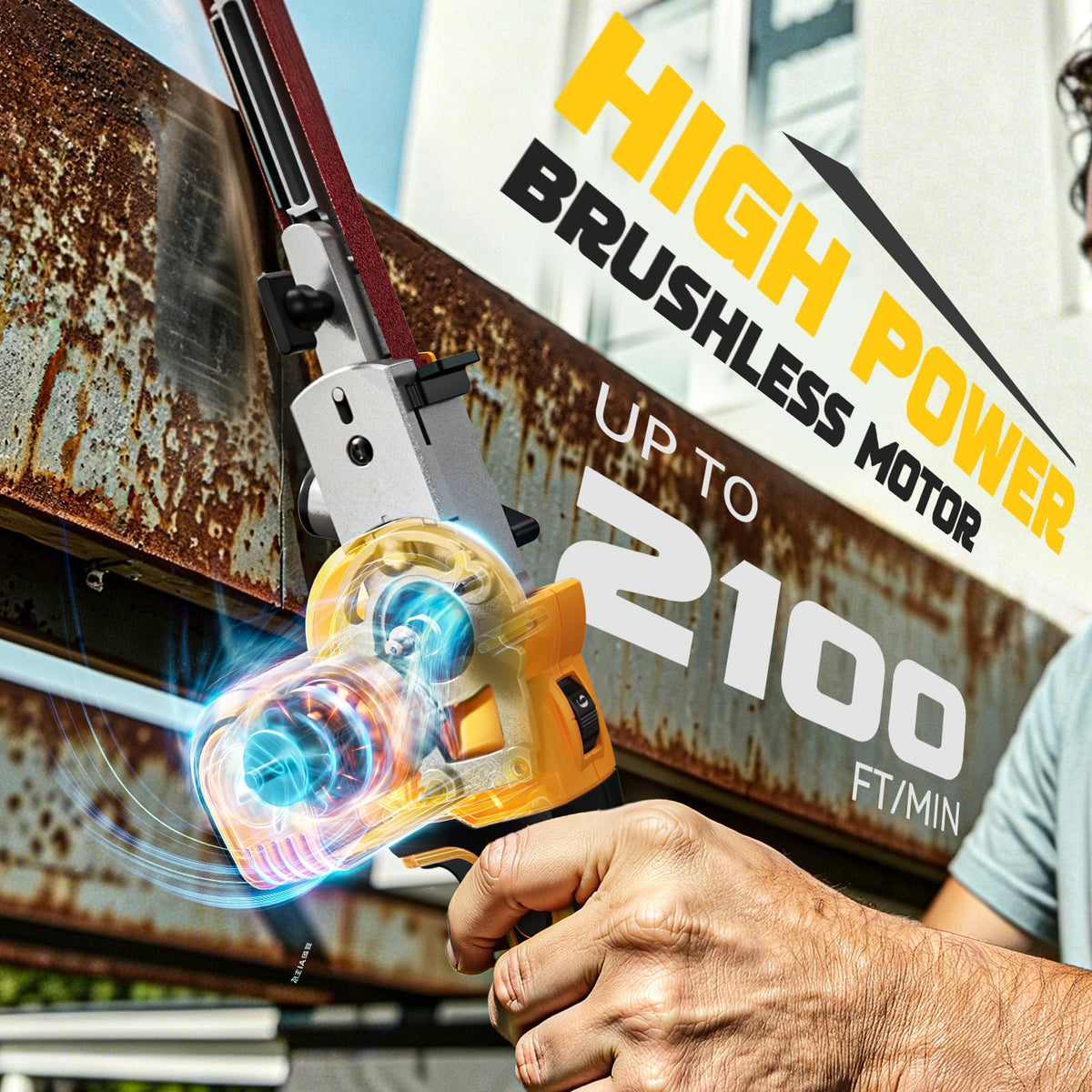 Ecarke Cordless Belt Sander Compatible with Dewalt Battery (Tool Only) 100° adjustable 16 PCS Belts 40-120 Grit 1/2"×18" 2100 FPM Brushless Detail Belt Sander for Metal Working, Wood, Plastic