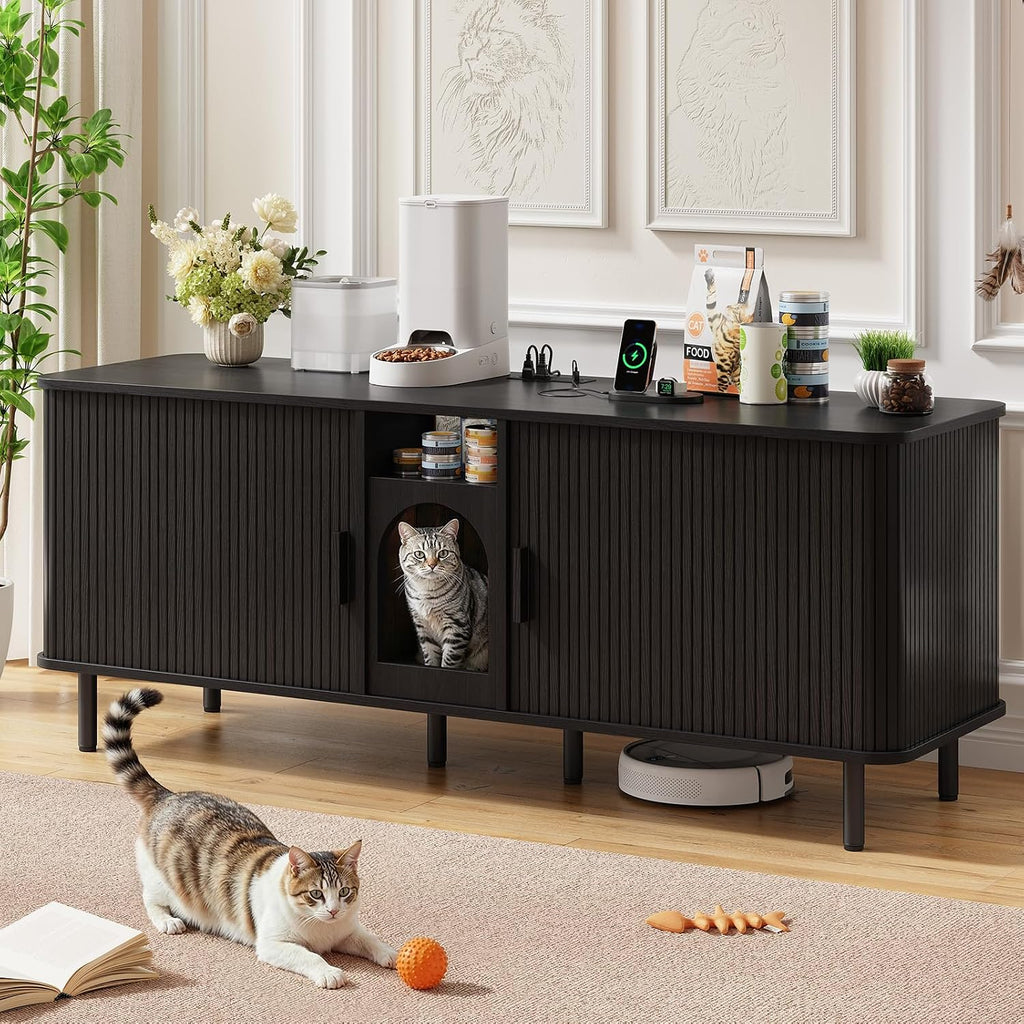 65 Inches Cat Litter Box Enclosure for 2 Cats, Black