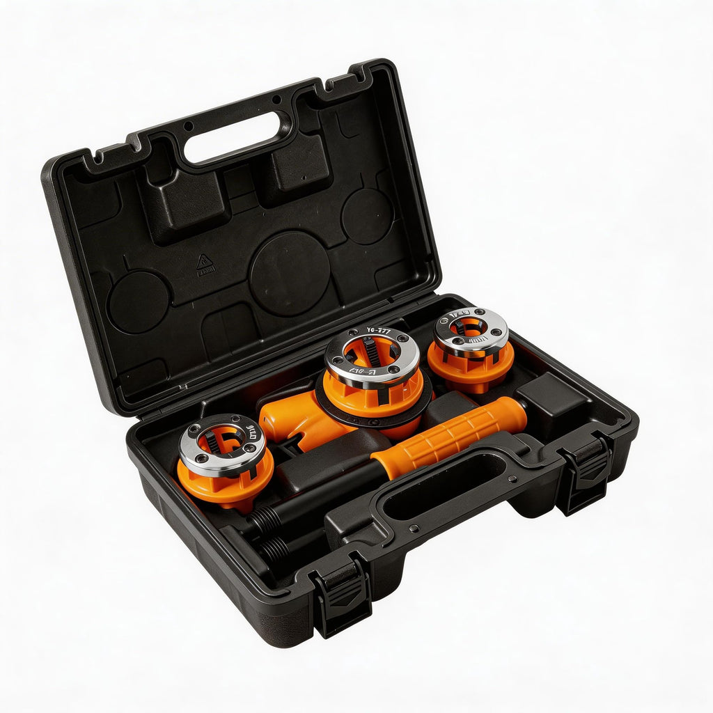 Holdwell S Ratchet Pipe Threader Kit w/ 4 NPT Dies (1/2", 3/4", 1", 1-1/4"), Heavy-Duty 9SiCr Steel Threading Tool for Galvanized, Iron, Copper & Aluminum Pipes, Portable with Storage Case