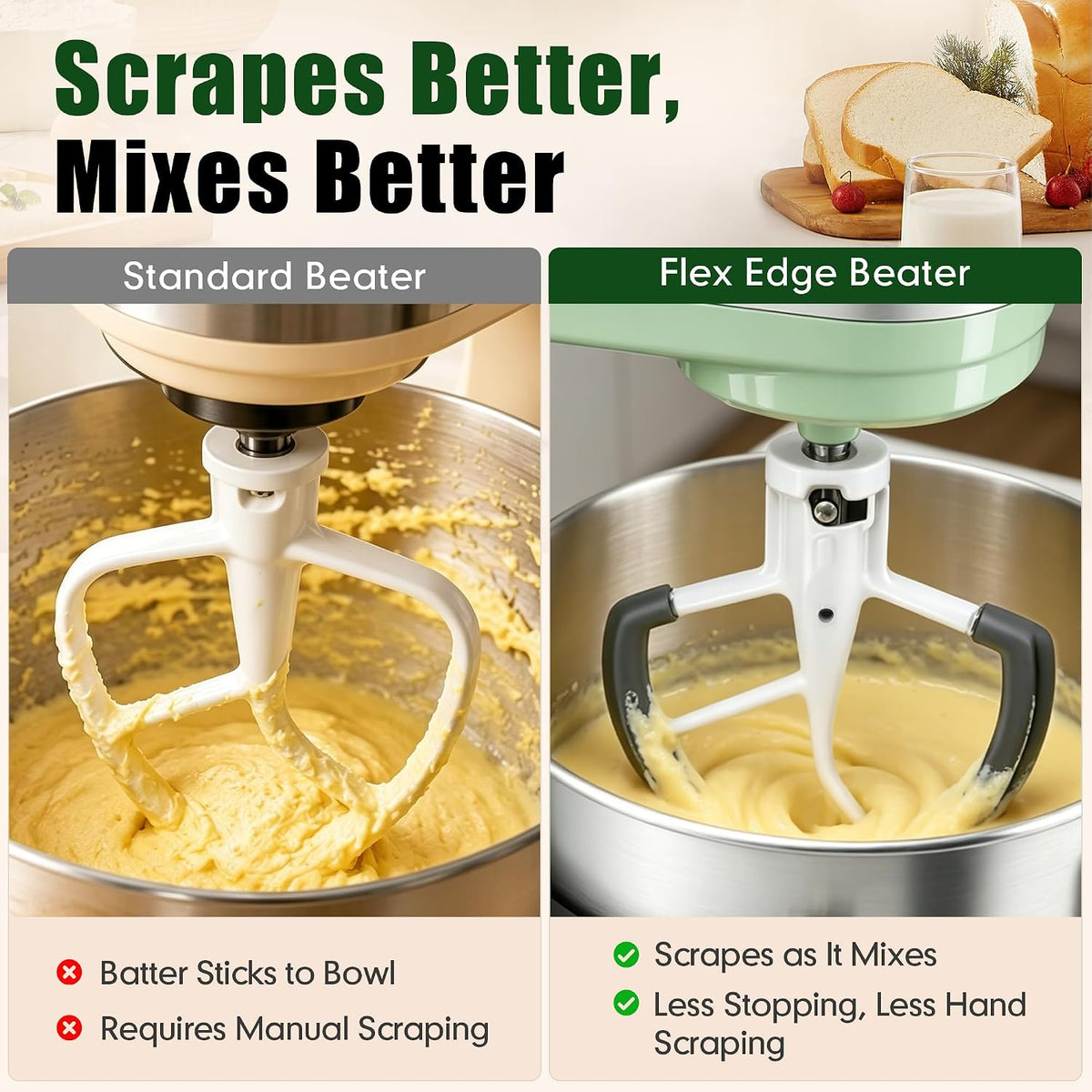 6QT Flex Edge Beater for KitchenAid 5.5–6 Quart Bowl-Lift Stand Mixers | Flat Edge Beater Paddle Attachment
