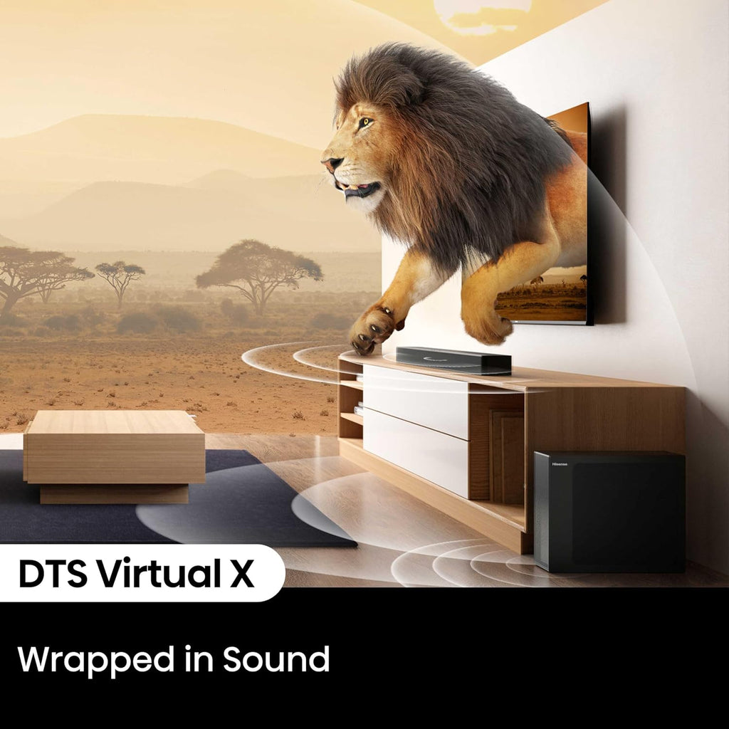 HS2100 2.1ch Soundbar with Wireless Subwoofer, Dolby Audio, DTS Virtual:X, HDMI ARC, Bluetooth 5.3, Remote Control, 6