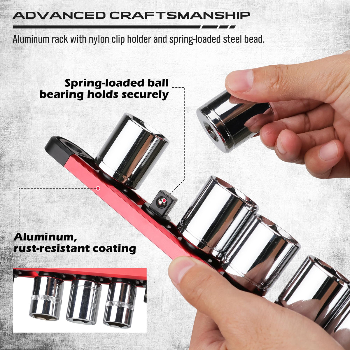 Magnetic Socket Holder Organizer Set: 9-Piece Detachable 1/4, 3/8, 1/2 Socket Trays Socket Organizer for Tool Box