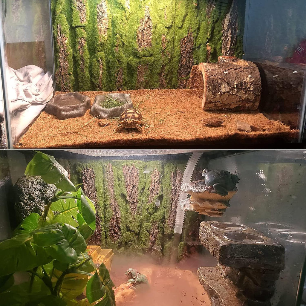 Reptile Terrarium Cork Background, Bearded Dragon Tank Bark Backdrop Wall Decor with Artificial Moss for Gecko Lizard