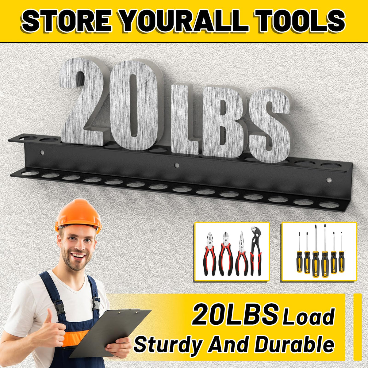Screwdriver Plier Organizer Wall Mount,16" Screwdriver Holder,Black
